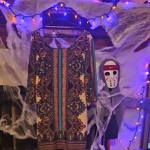 NWOT Pink Owl Boho Style 3/4 Length Sleeve Midi Dress